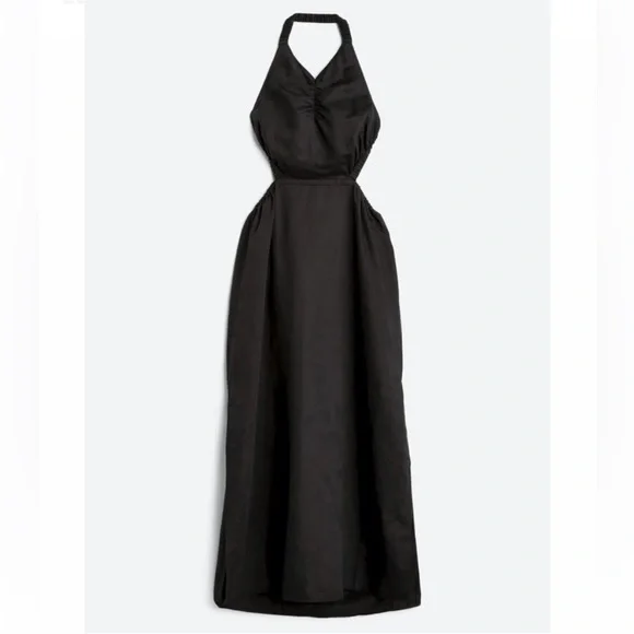 All Saints Ludo Linen Cotton Cut Out Open Back Halter Dress Black Sz 4 NEW